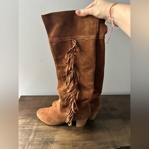 Suede Knee-High Boots - Brown